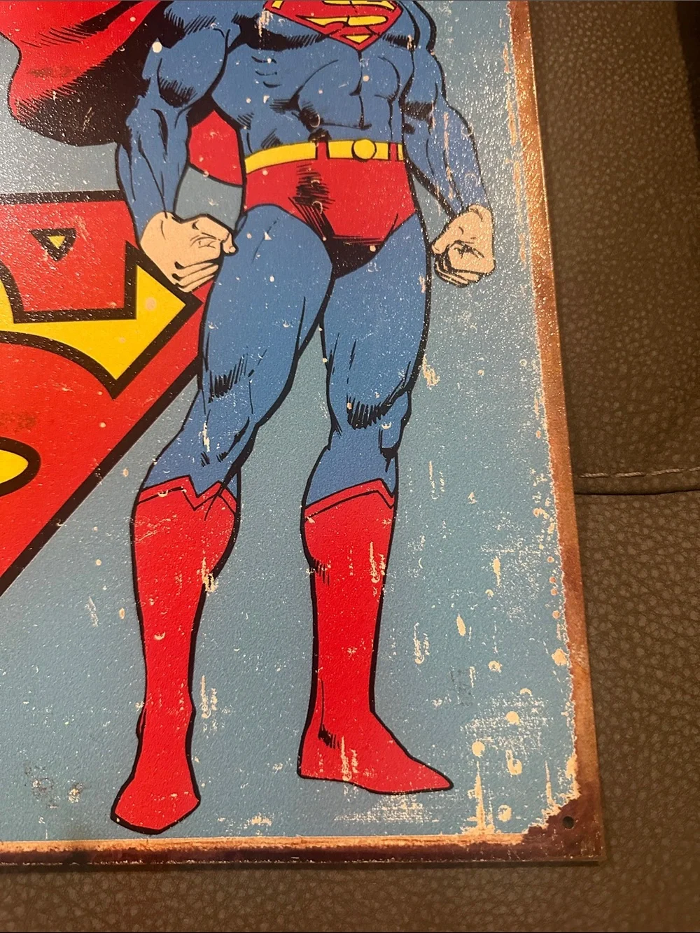 DC Comics Superman Retro Metal Sign - Blue, Red & Yellow by Desperate Enterprise
